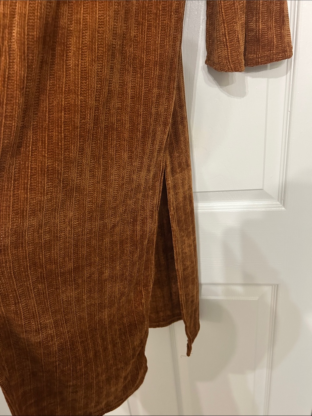 audrey Ribbed Open-Front Long Cardigan - Rust Brown - Picture 4 of 5